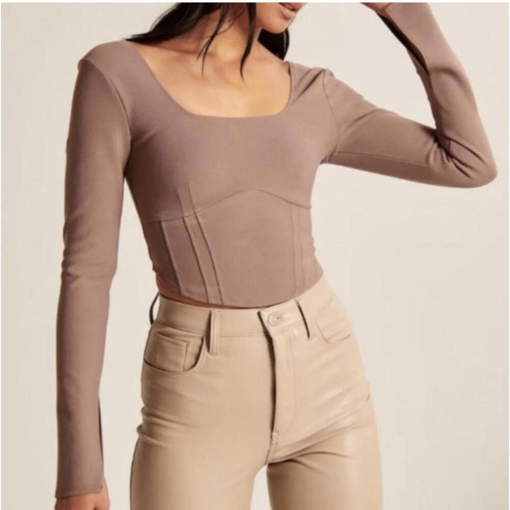 ABERCROMBIE brown corset style long sleeve crop top sz XS